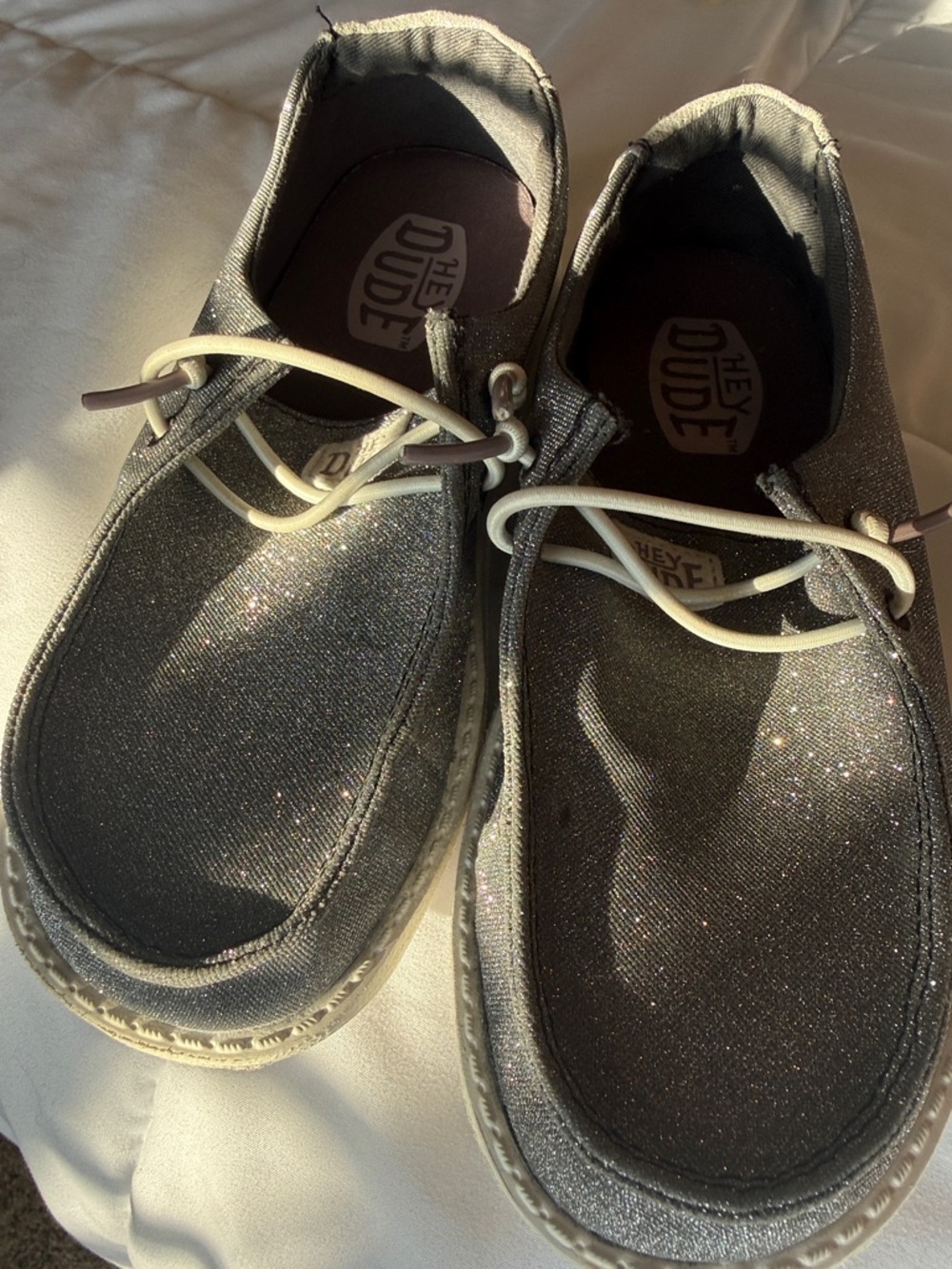 Kids Hey Dude Metallic Silver Slip-On Loafers